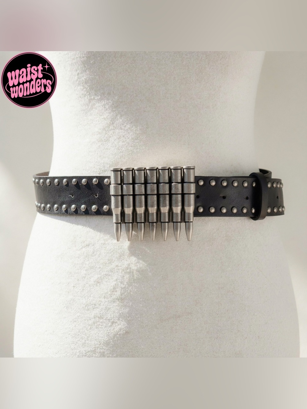 Y2K 2000s style Black Leather Bullet Studded Belt
